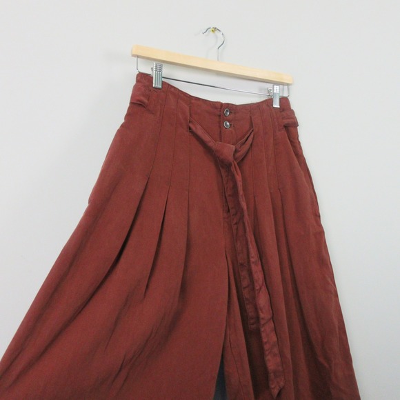 Free People Dwell On Dreams Trouser Wide Leg Belted Linen Pants Brown Boho Sz 6 - Picture 2 of 15